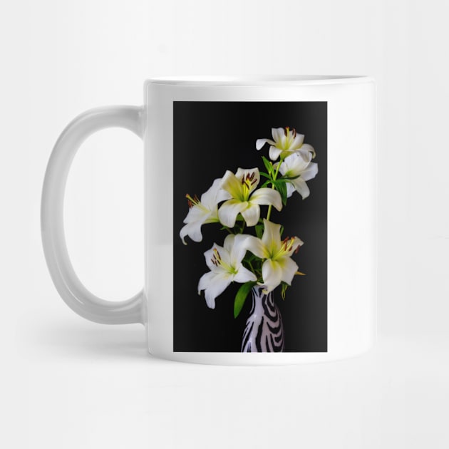 Striped Vase Of White Lillies by photogarry